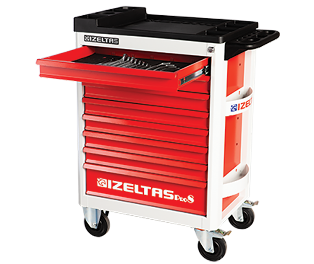 İzeltaş  Pro Serisi Takım Dolab  8 Çekmeceli Gri Gövde - Kırmızı Çekmece (8241321008)