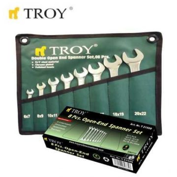 TROY 21508 Açık Ağız Anahtar Takımı  (8 Parça, 6-22mm)