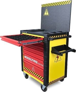 İzeltaş  Elektro Takım Dolabı Kırmızı Sarı 7 Çekmece (Dolu 93) (13000005548)