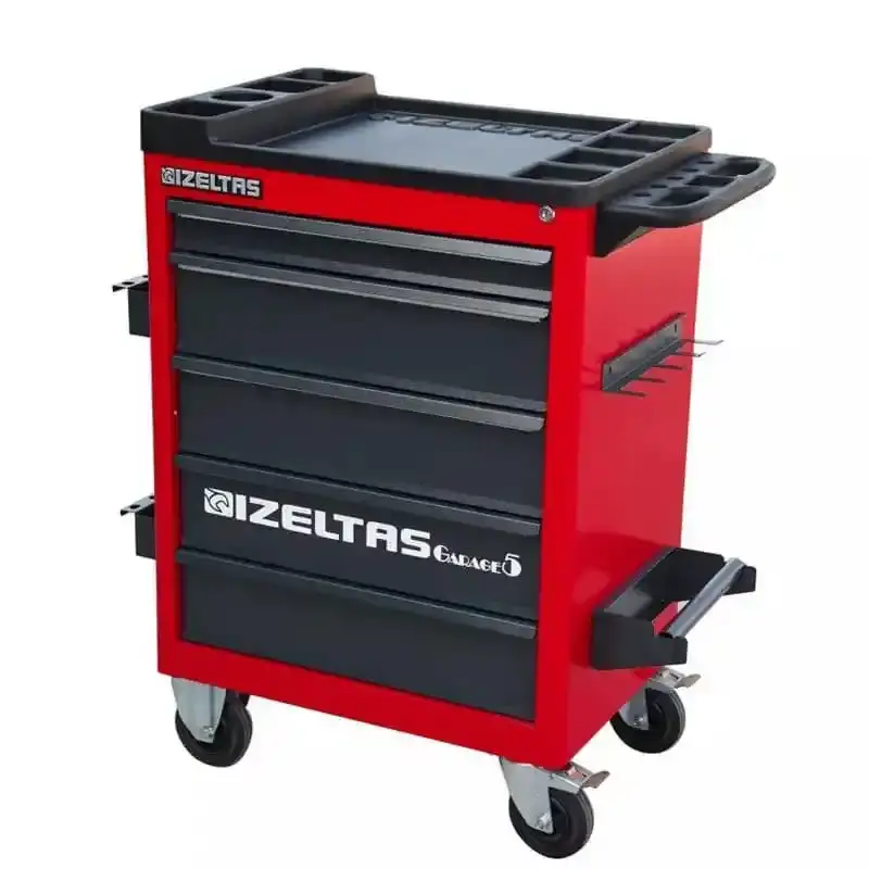İzeltaş  Garaj Serisi Takım Dolabı 5 Çekmeceli Kırmızı Gövde - Gri Çekmece (8242321005)