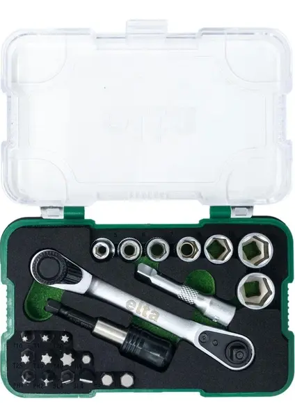Elta 1/4'' Altı Köşe Cırcırlı Lokma Anahtar Ve Bits Set 23 Parça (14000005079)