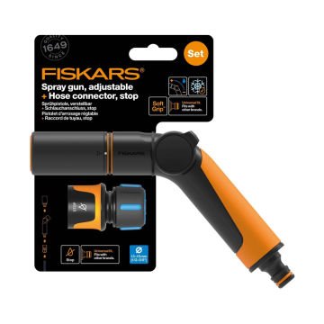 Fiskars 1065493 Ayarlanabilir Sulama Tabancası + 13mm Stoplu Hortum Bağlantısı