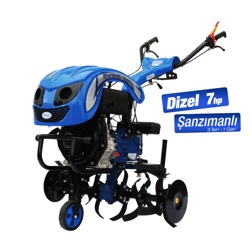 Bartech 300D 7 Hp Dizel Çapa Makinası - Marşlı, 3 İleri 1 Geri Şanzımanlı, Tekerlek Dahil