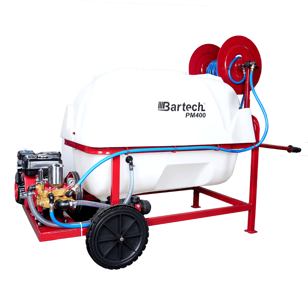 Bartech PM400-Y 400 Litre Benzinli İlaçlama - 22 Lik Pompa, Makaralı, Tabancalı, Tekerlekli