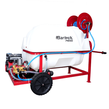 Bartech PM400-Y 400 Litre Benzinli İlaçlama - 22 Lik Akuple Pompa, Makaralı, Tabancalı, Tekerlekli