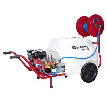 Bartech PM200 200 Litre Benzinli İlaçlama - 22 Lik Pompa, Makaralı, Tabancalı, Tekerlekli