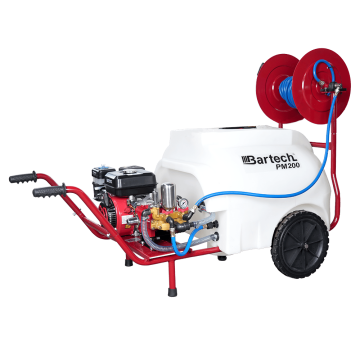 Bartech PM200 200 Litre Benzinli İlaçlama - 22 Lik Akuple Pompa, Makaralı, Tabancalı, Tekerlekli