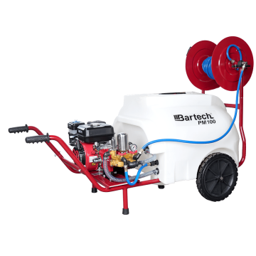 Bartech PM100 100 Litre Benzinli İlaçlama - 22 Lik Pompa, Makaral, Tabancalı, Tekerlekli