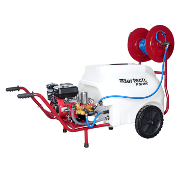 Bartech PM100 100 Litre Benzinli İlaçlama - 22 Lik Akuple Pompa, Makaral, Tabancalı, Tekerlekli