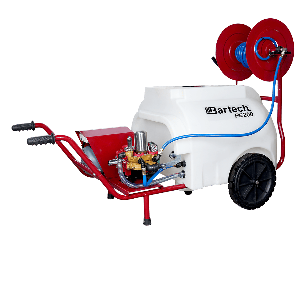 Bartech PE200 200 Litre Elektrikli İlaçlama - 22 Lik Pompa, Makaralı, Tabancalı, Tekerlekli