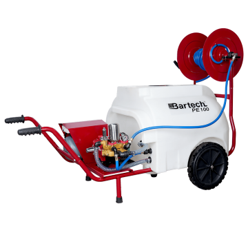 Bartech PE100 100 Litre Elektrikli İlaçlama - 30 Luk Pompa, Makaral, Tabancalı, Tekerlekli