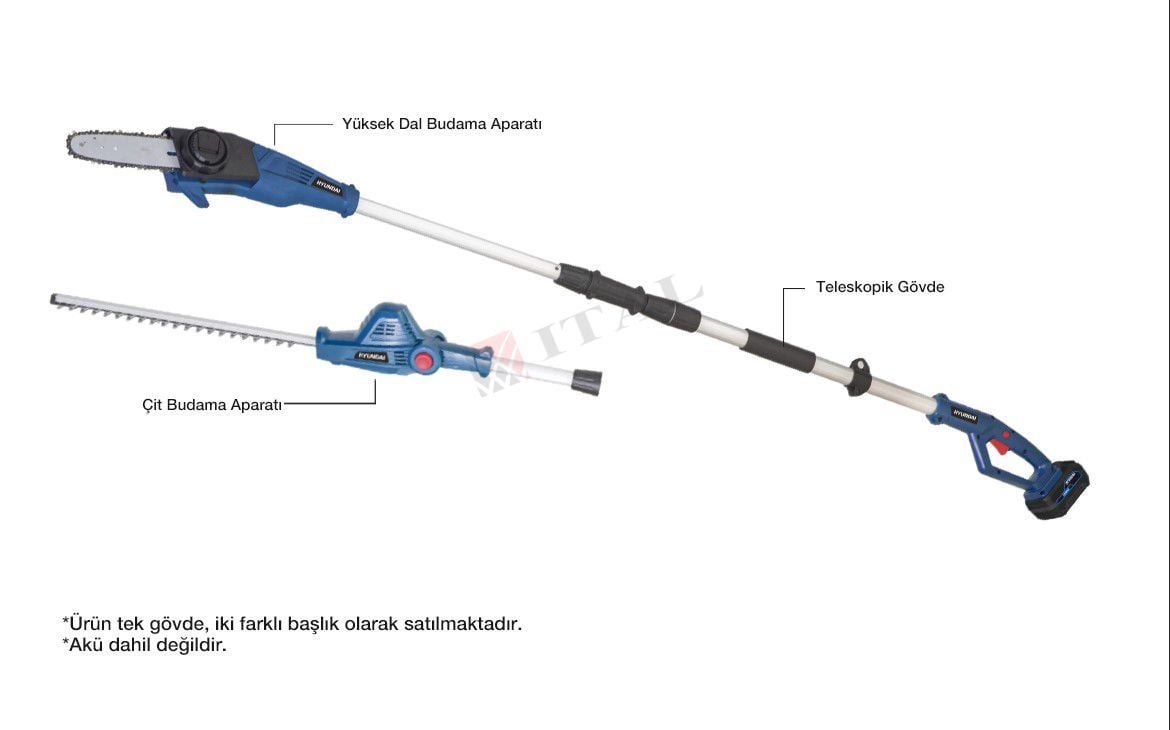 Hyundai PSHT202 Akülü Teleskopik Yüksek Dal Kesme ve Çit Biçme Makinesi (1X4 Ah Akü Dahil)