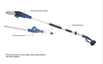 Hyundai PSHT202 Akülü Teleskopik Yüksek Dal Kesme ve Çit Biçme Makinesi (1X4 Ah Akü Dahil)