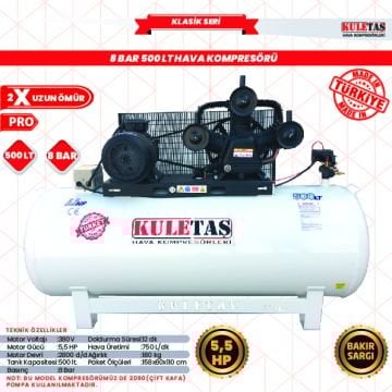 Kuletaş 500 Litre Hava Kompresörü 5,5 Hp 8 Bar Çift Pistonlu