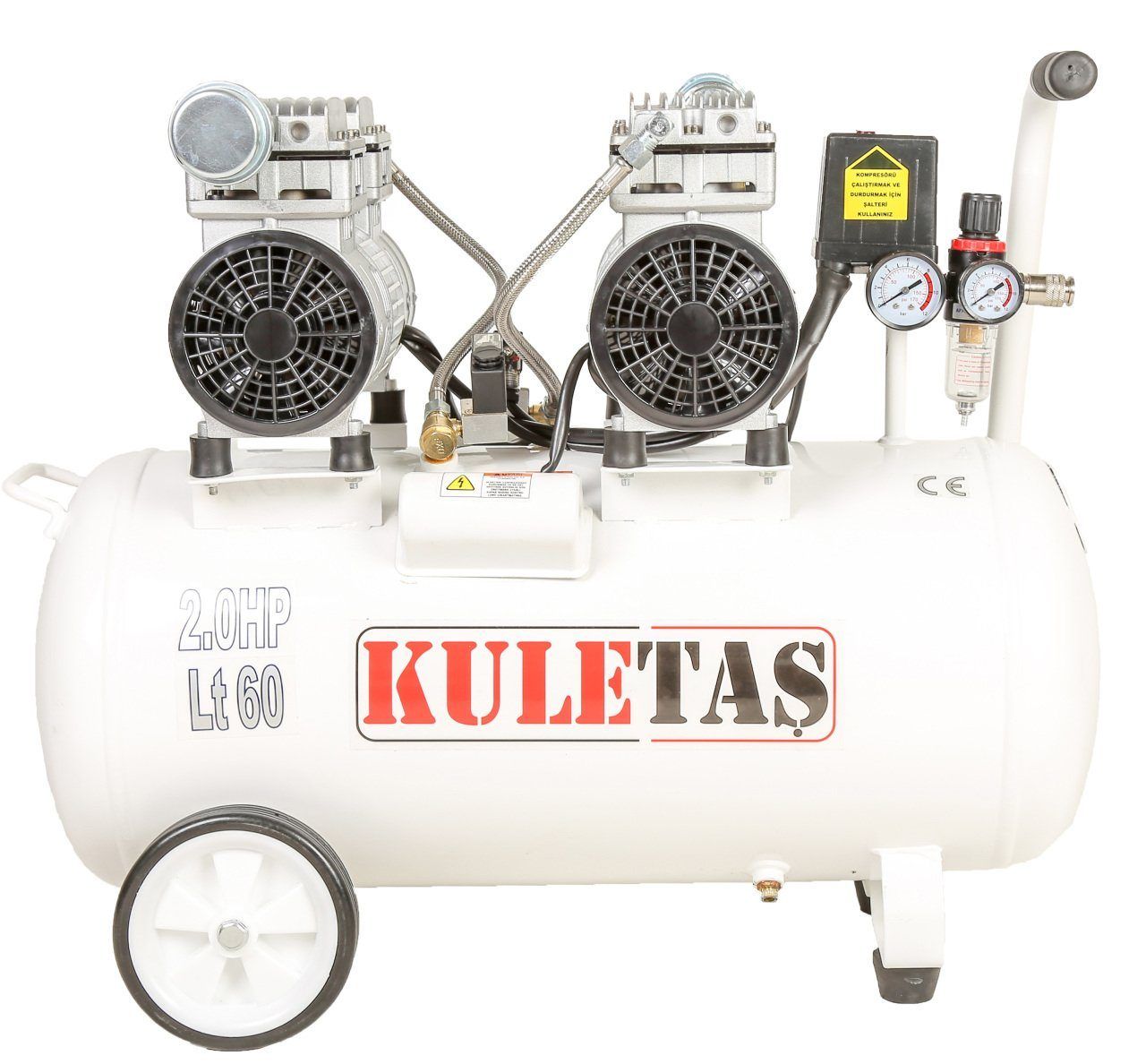 Kuletaş Hava Kompresörü Yağsız Sessiz 60 Litre Çift Motor