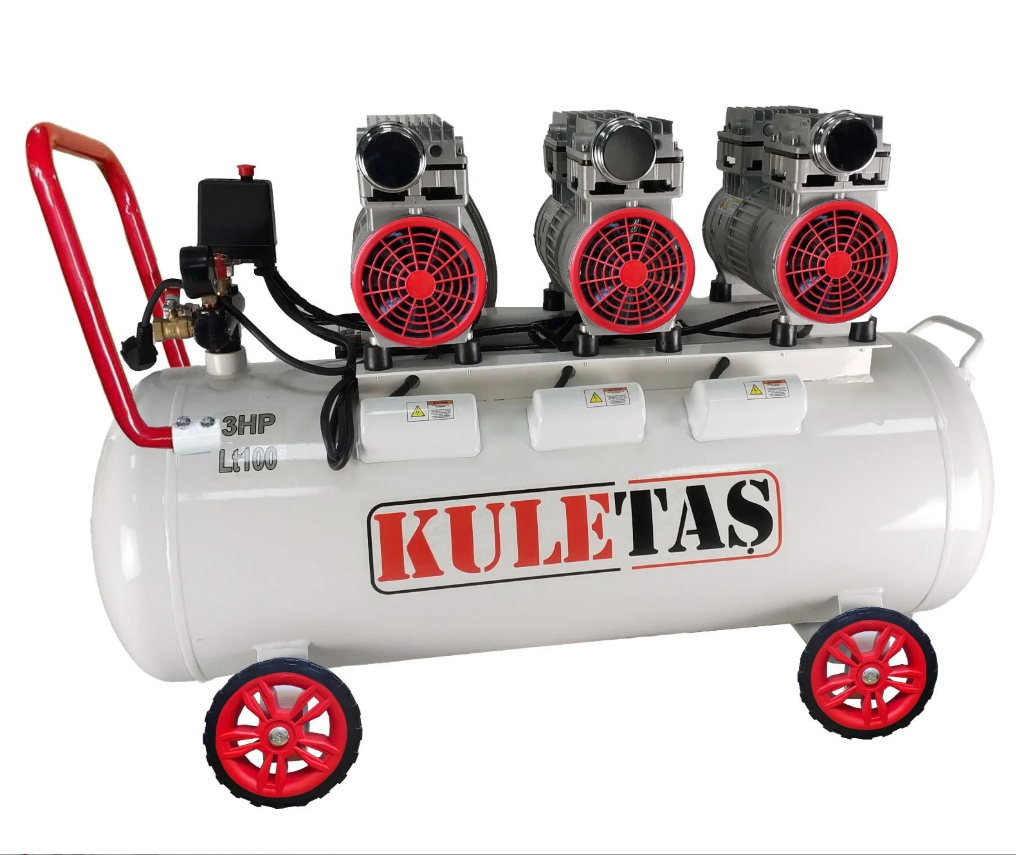 Kuletaş Hava Kompresörü Yağsız Sessiz 100 Litre Üç Motorlu
