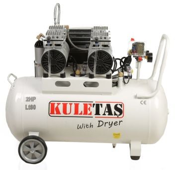 Kuletaş Hava Kompresörü Yağsız Sessiz Kurutuculu  80 Litre