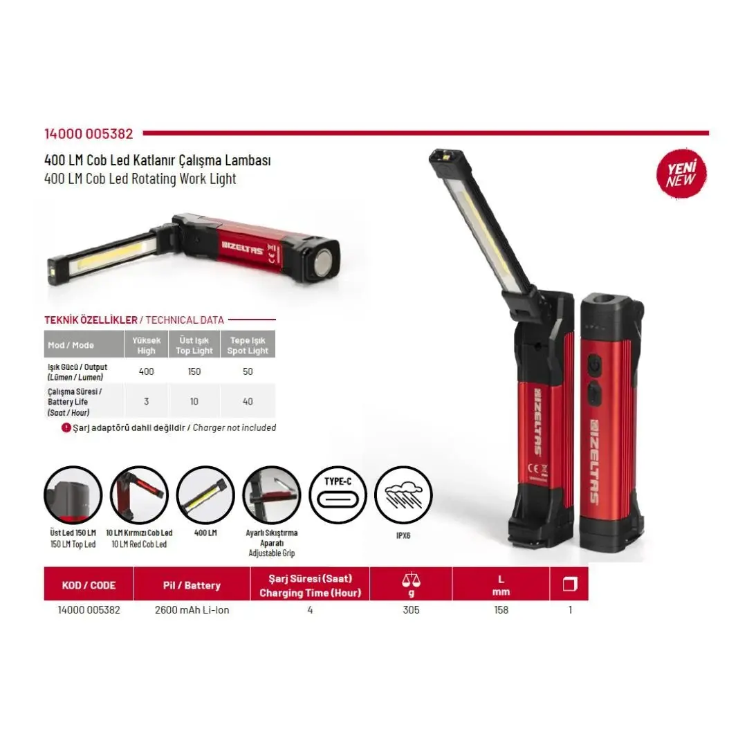 İzeltaş COB Led Katlanabilir Çalışma Lambası 400Lm 180° (14000005382)