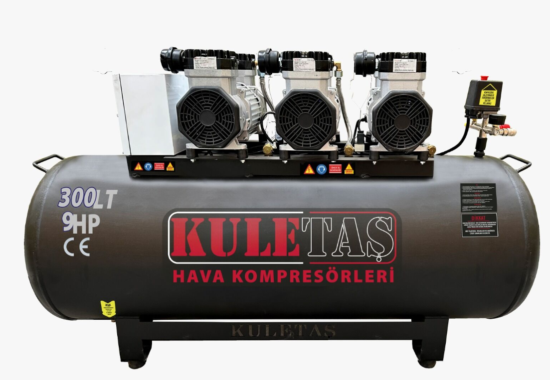 Kuletaş 300 Litre Hava Kompresörü Yağsız Sessiz Üç Motorlu 9 Hp