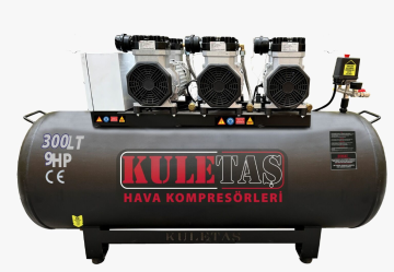 Kuletaş 300 Litre Hava Kompresörü Yağsız Sessiz Üç Motorlu 9 Hp