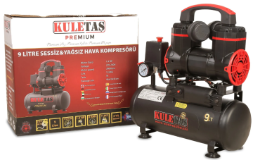 Kuletaş 9 Litre Premium Hava Kompresörü Yağsız Sessiz 1,2 Hp