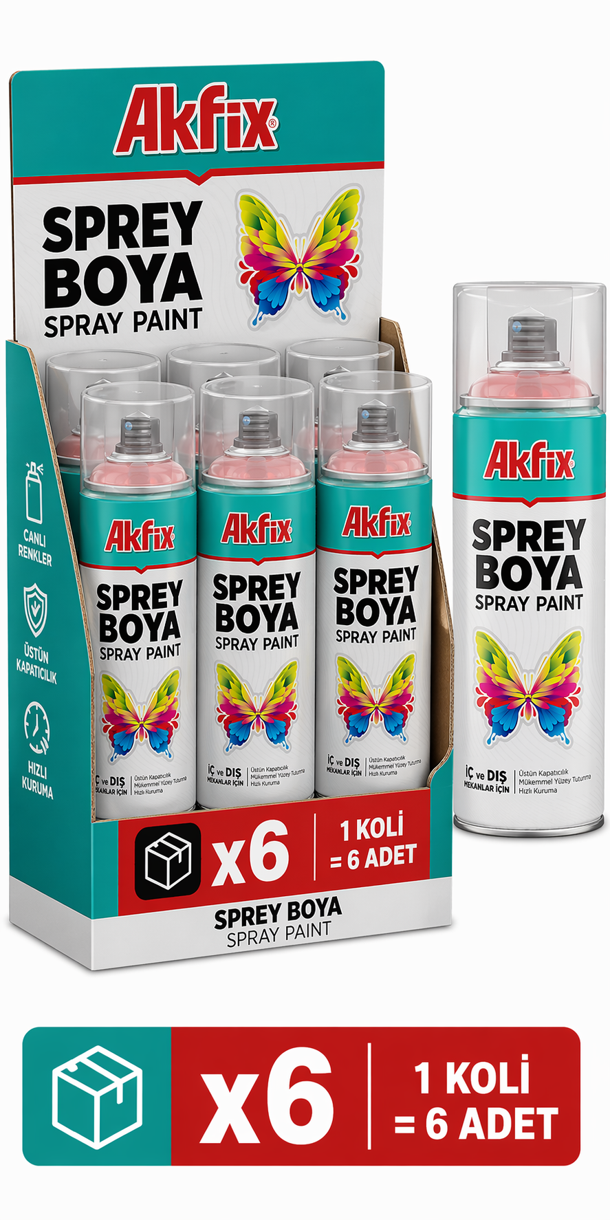 Akfix Ral9005 Sprey Boya Mat Siyah 400 Ml (1 Koli - 6 Adet)
