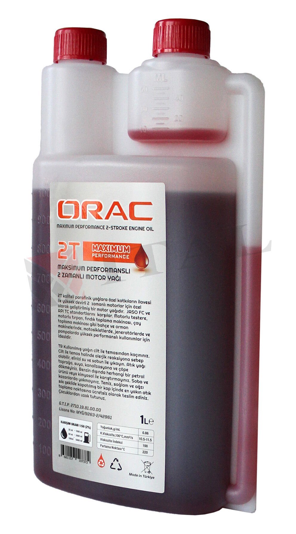 Orac İki Zamanlı Motor Yağı 1 Lt Ölçekli