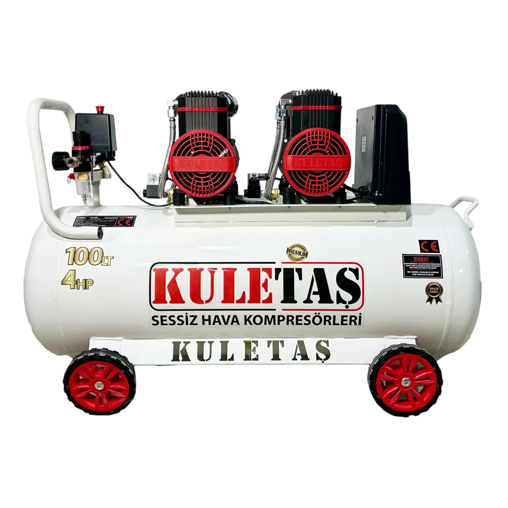 Kuletaş 100 Litre Premium Kafa Hava Kompresörü Yağsız Sessiz 4 Hp (Panolu)