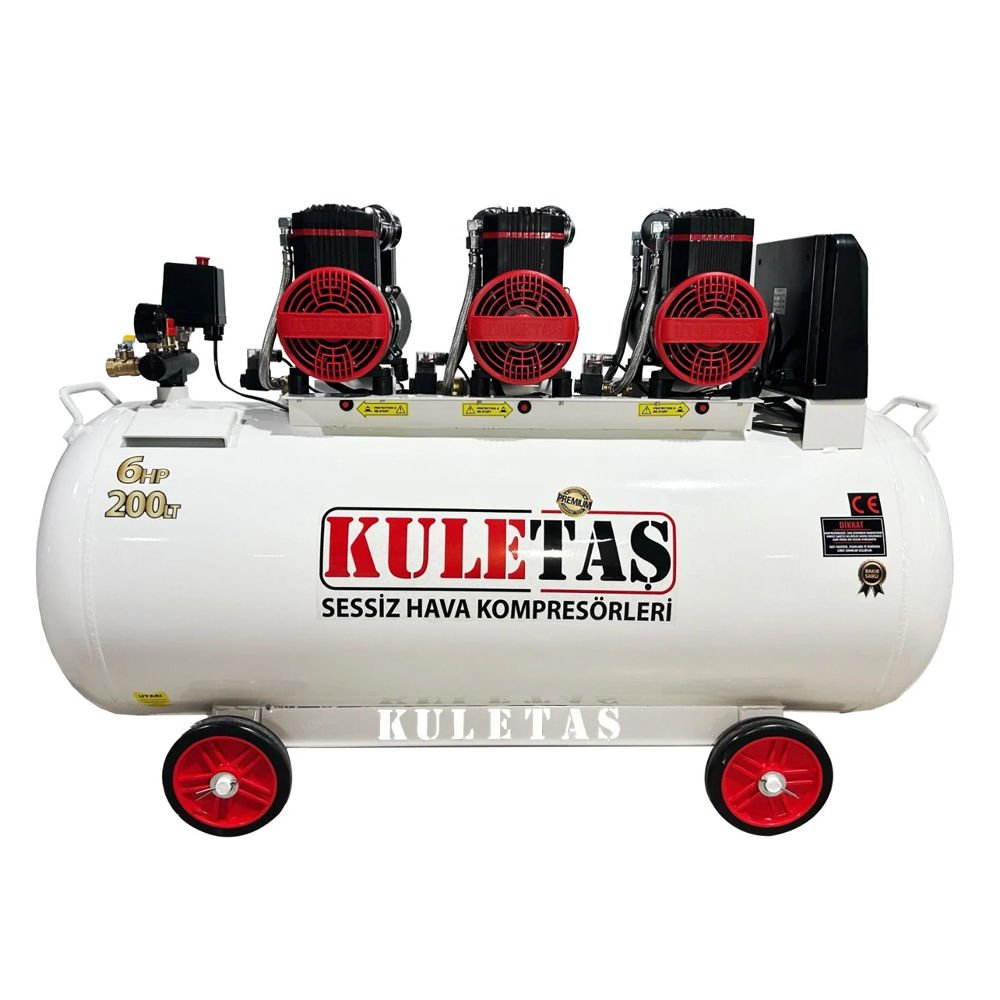 Kuletaş 200 Litre Premium Kafa Hava Kompresörü Yağsız Sessiz 6 Hp