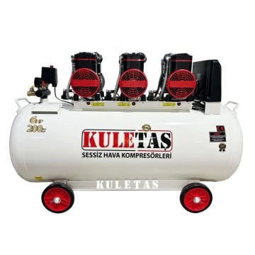 Kuletaş 200 Litre Premium Kafa Hava Kompresörü Yağsız Sessiz 6 Hp