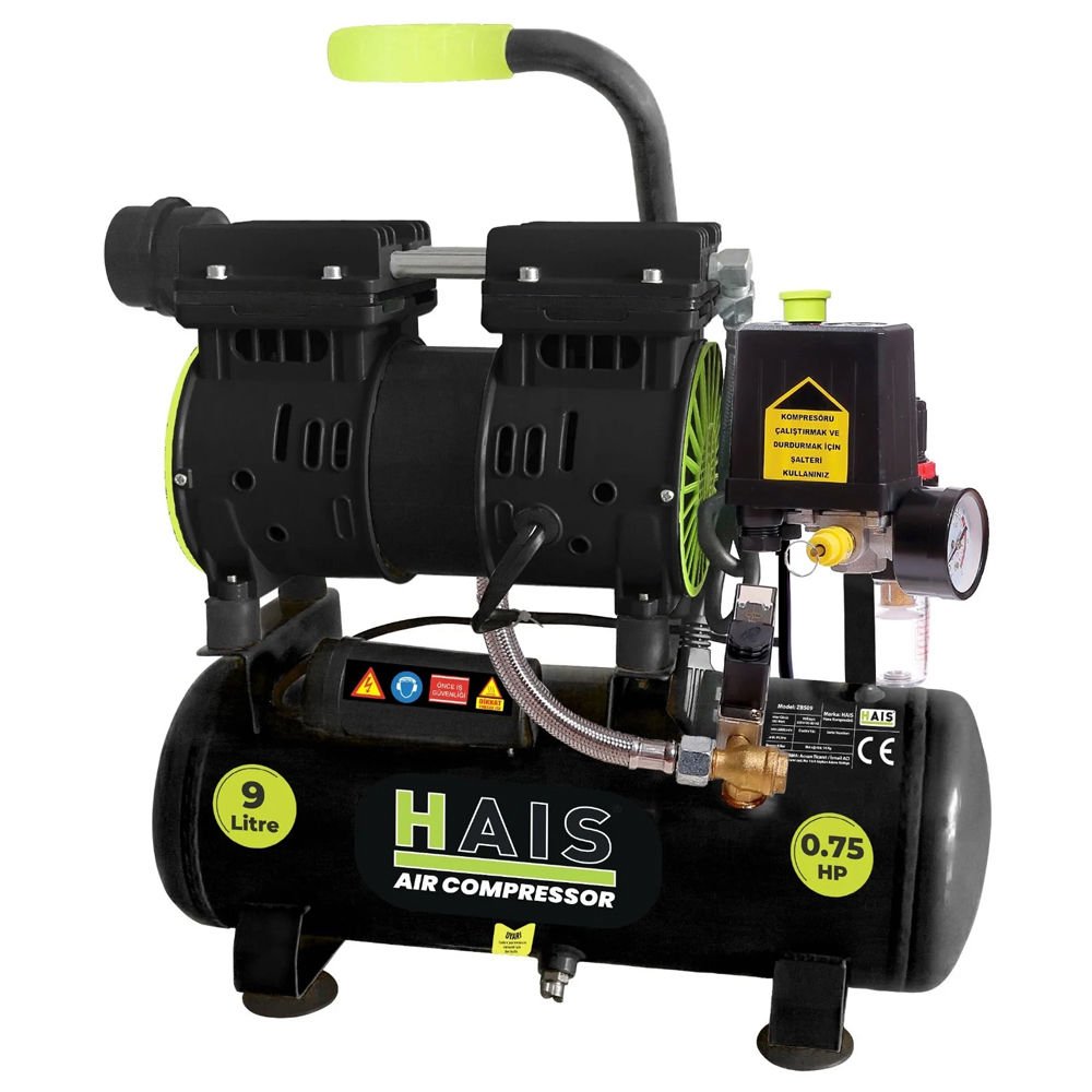 Hais ZBS09 9 Litre Hava Kompresörü Yağsız Sessiz 0.75 Hp | Hais